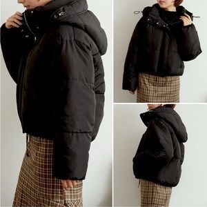 Zara Oversized Hooded Puffer Coat in Black